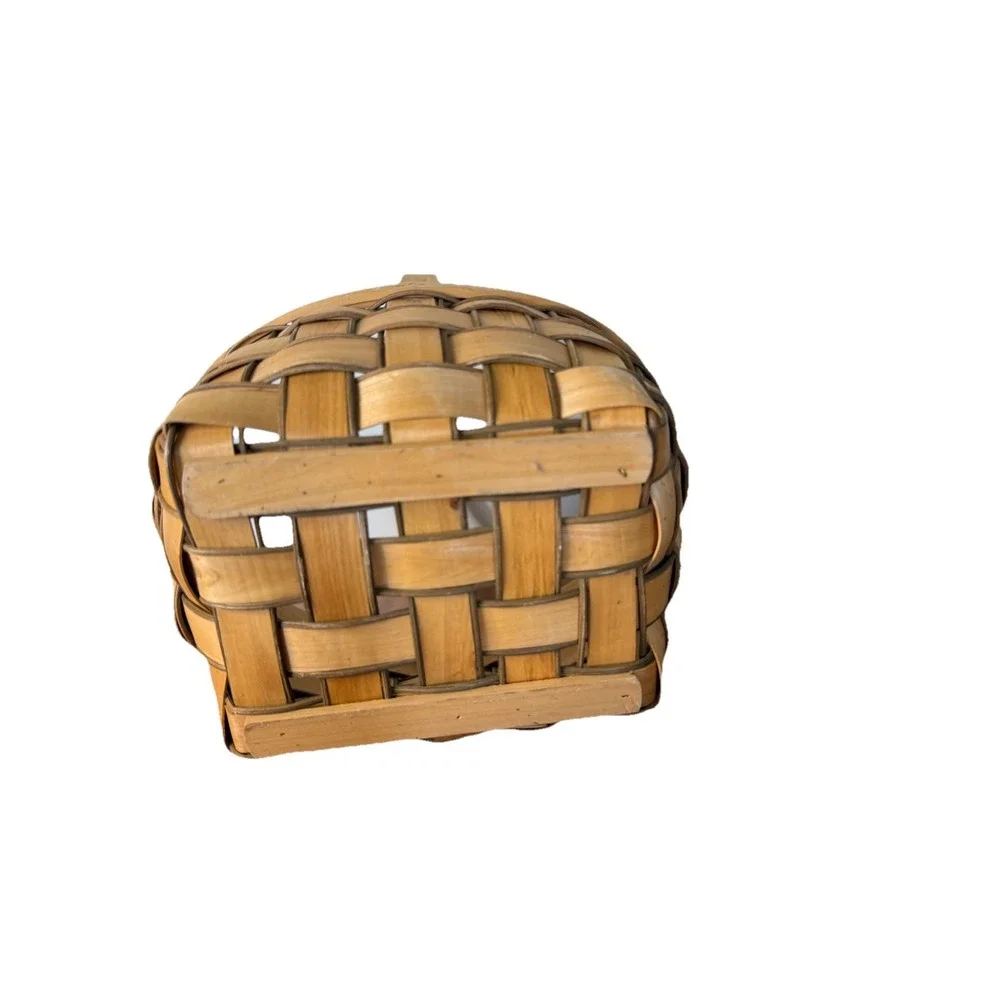 WICKER BASKET Brown Woven OVAL PICNIC TOTE CONTAINER with handle 12 x 9 x 7